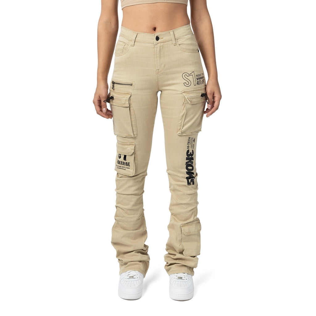 Smoke Rise RED High Rise Utility Stacked Twill Pants - Cappuccino