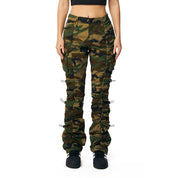 Smoke Rise RED High Rise Multi Bungee Stacked Twill Pants - Wood Camo