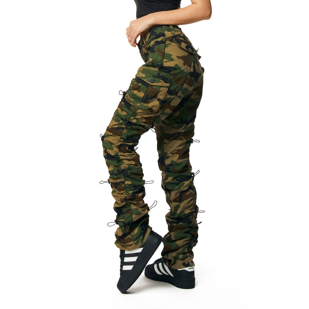 Smoke Rise RED High Rise Multi Bungee Stacked Twill Pants - Wood Camo