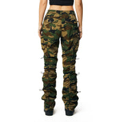 Smoke Rise RED High Rise Multi Bungee Stacked Twill Pants - Wood Camo