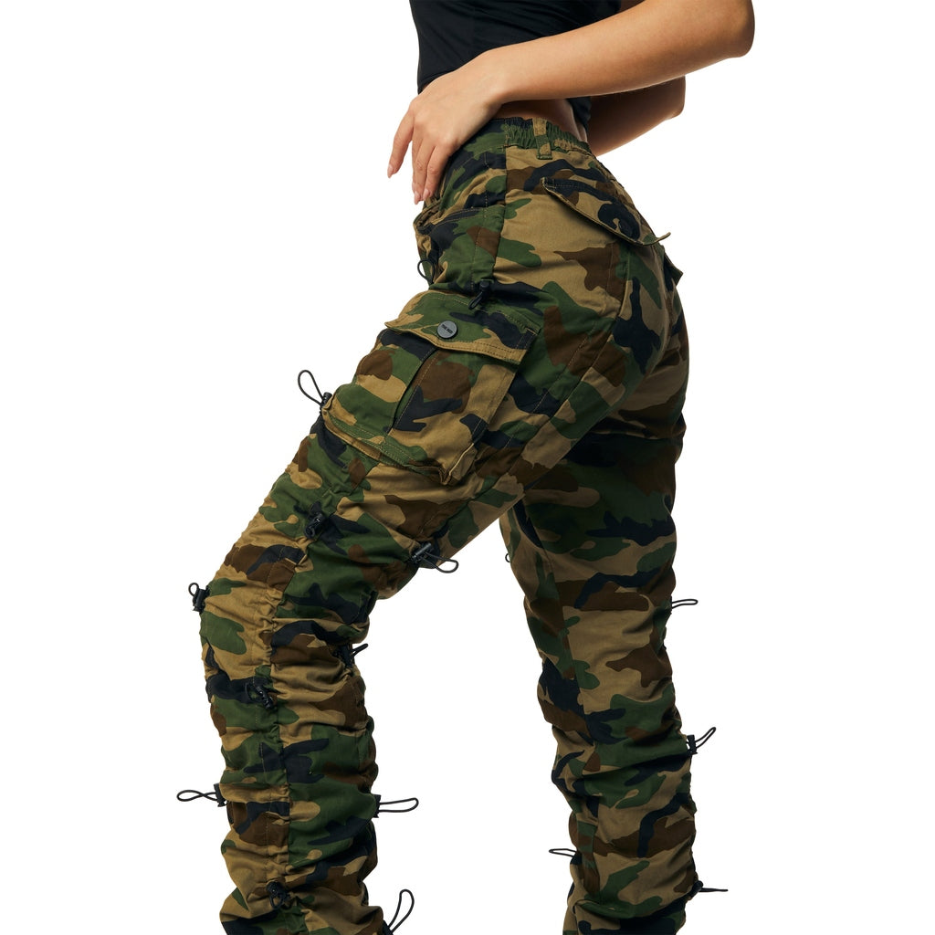 Smoke Rise RED High Rise Multi Bungee Stacked Twill Pants - Wood Camo