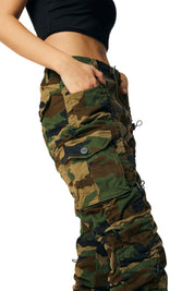High Rise Multi Bungee Stacked Twill Pants - Wood Camo