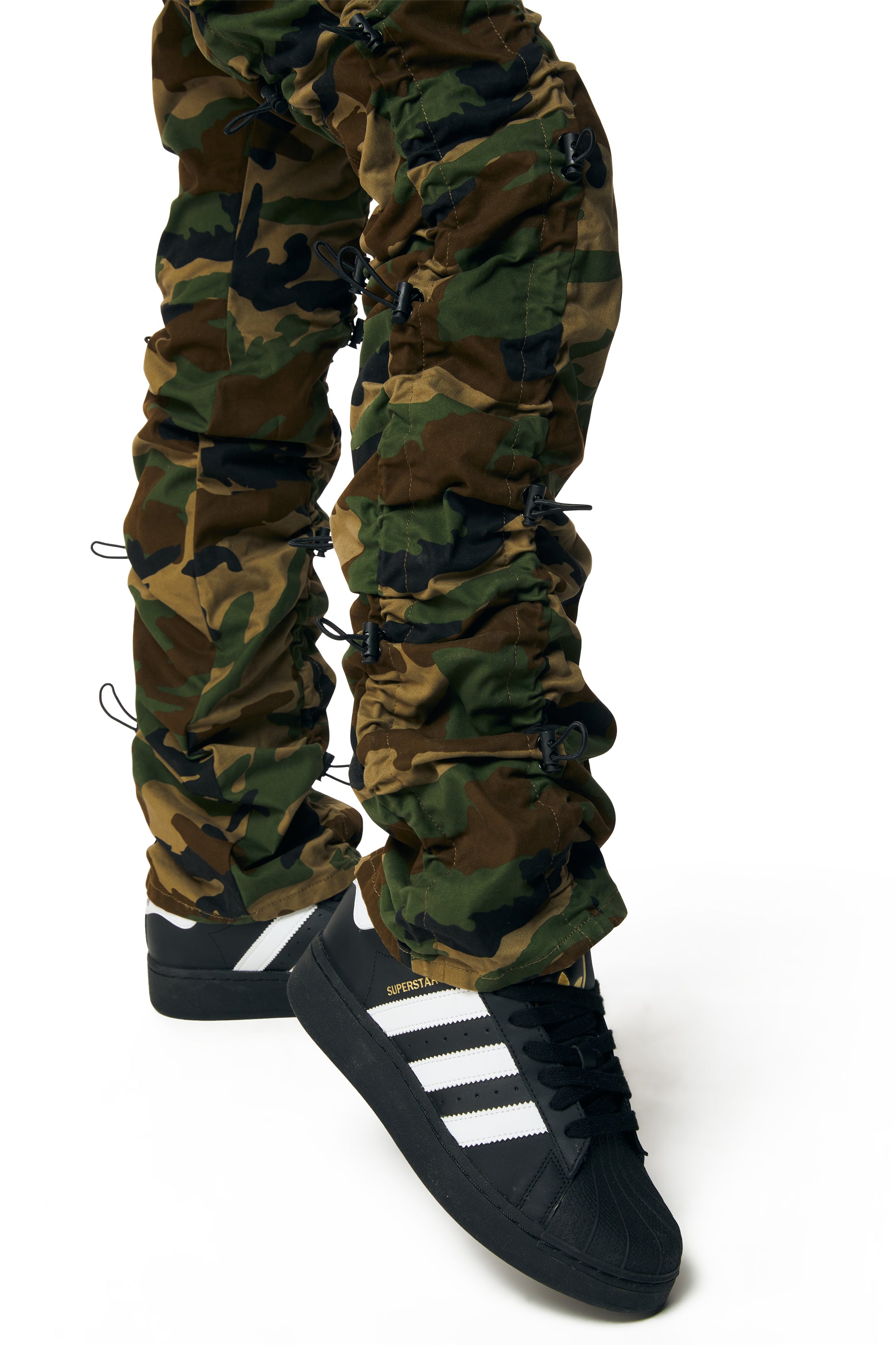 High Rise Multi Bungee Stacked Twill Pants - Wood Camo