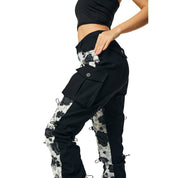 Smoke Rise RED High Rise Flower Stacked Twill Pants - Black