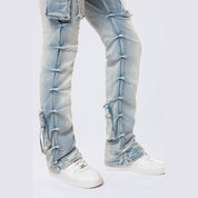 Smoke Rise RED High Rise Stacked Cargo Jeans - Santorini Blue