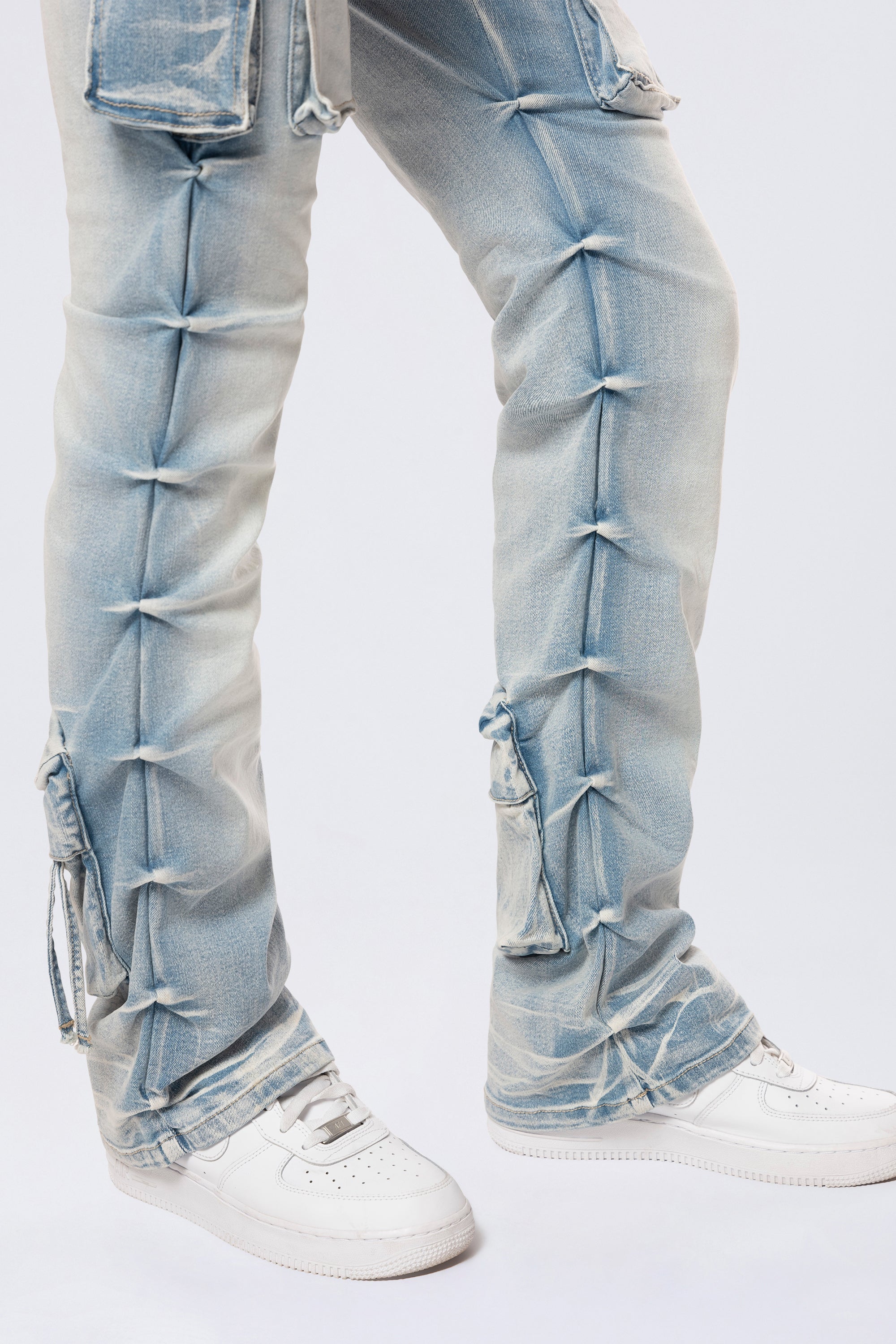 High Rise Stacked Cargo Jeans - Santorini Blue