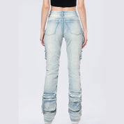 Smoke Rise RED High Rise Stacked Cargo Jeans - Santorini Blue