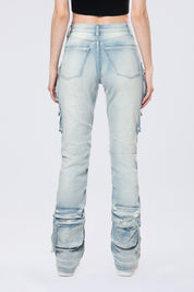 High Rise Stacked Cargo Jeans - Santorini Blue