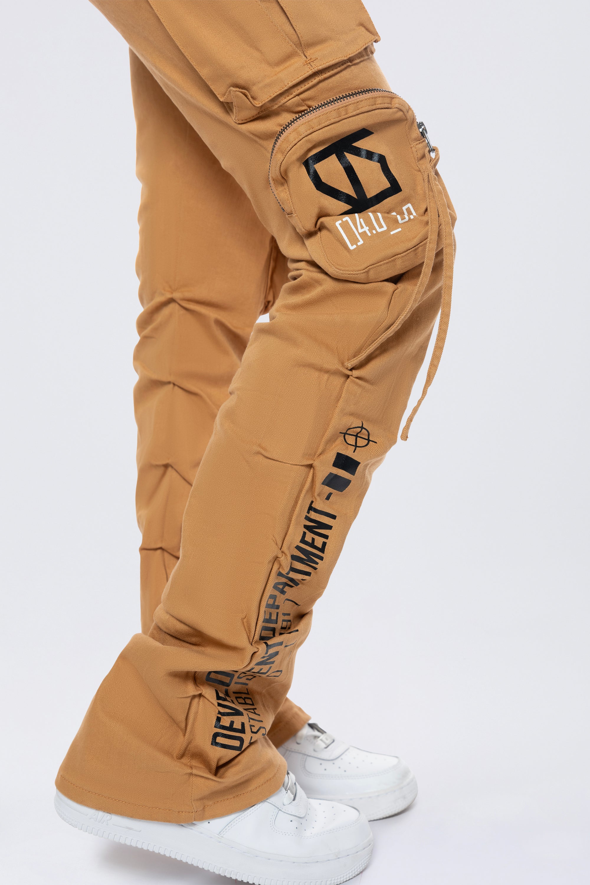 High Rise Stacked Utility Twill Pants - Khaki