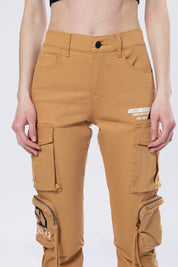 High Rise Stacked Utility Twill Pants - Khaki