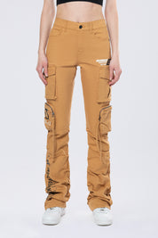 High Rise Stacked Utility Twill Pants - Khaki