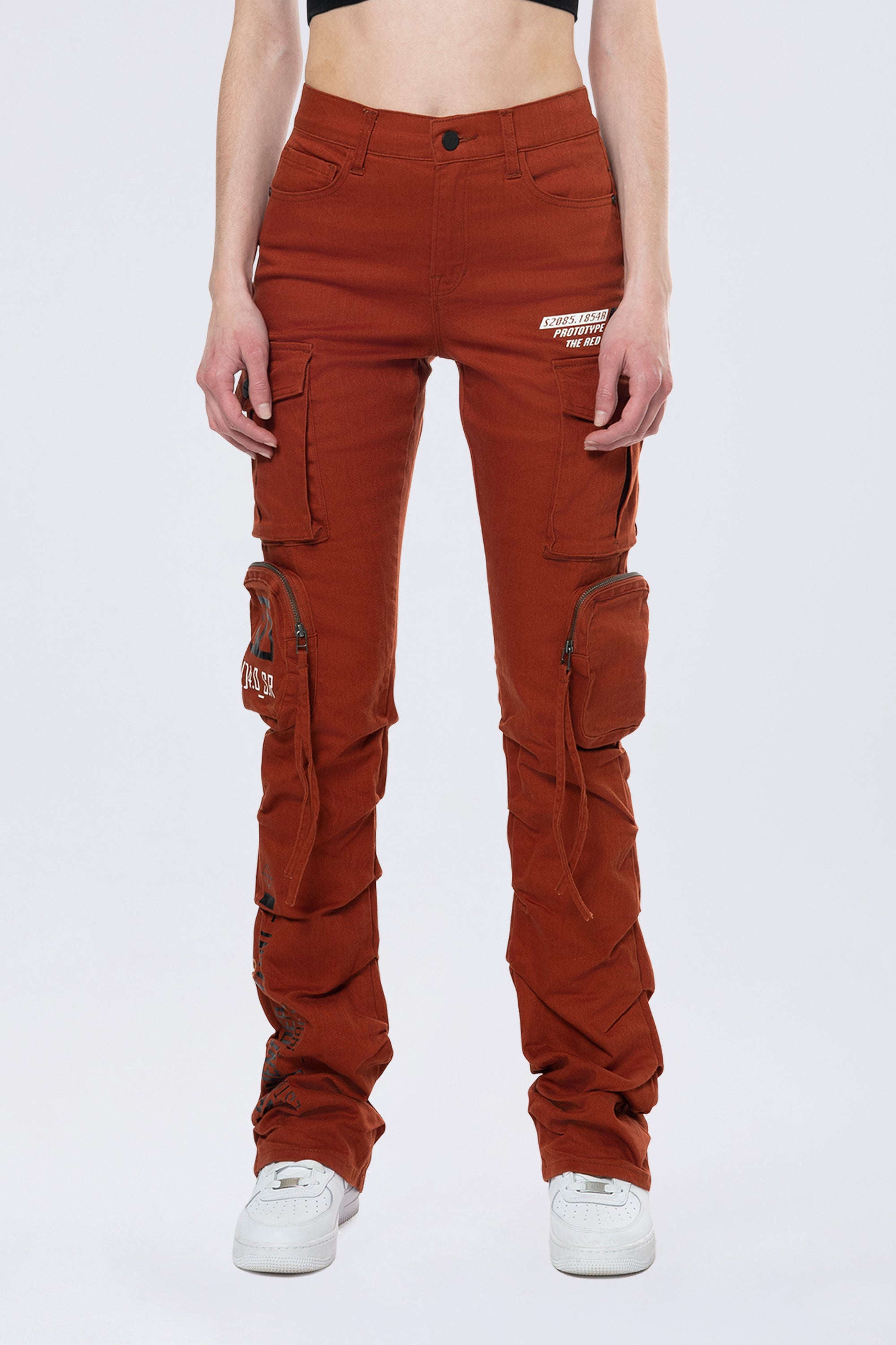 High Rise Stacked Utility Twill Pants - Picante