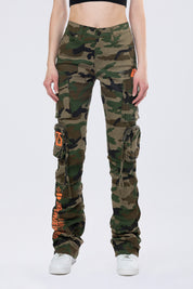 High Rise Stacked Utility Twill Pants - Wood Camo