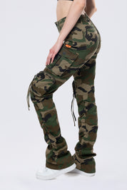 High Rise Stacked Utility Twill Pants - Wood Camo