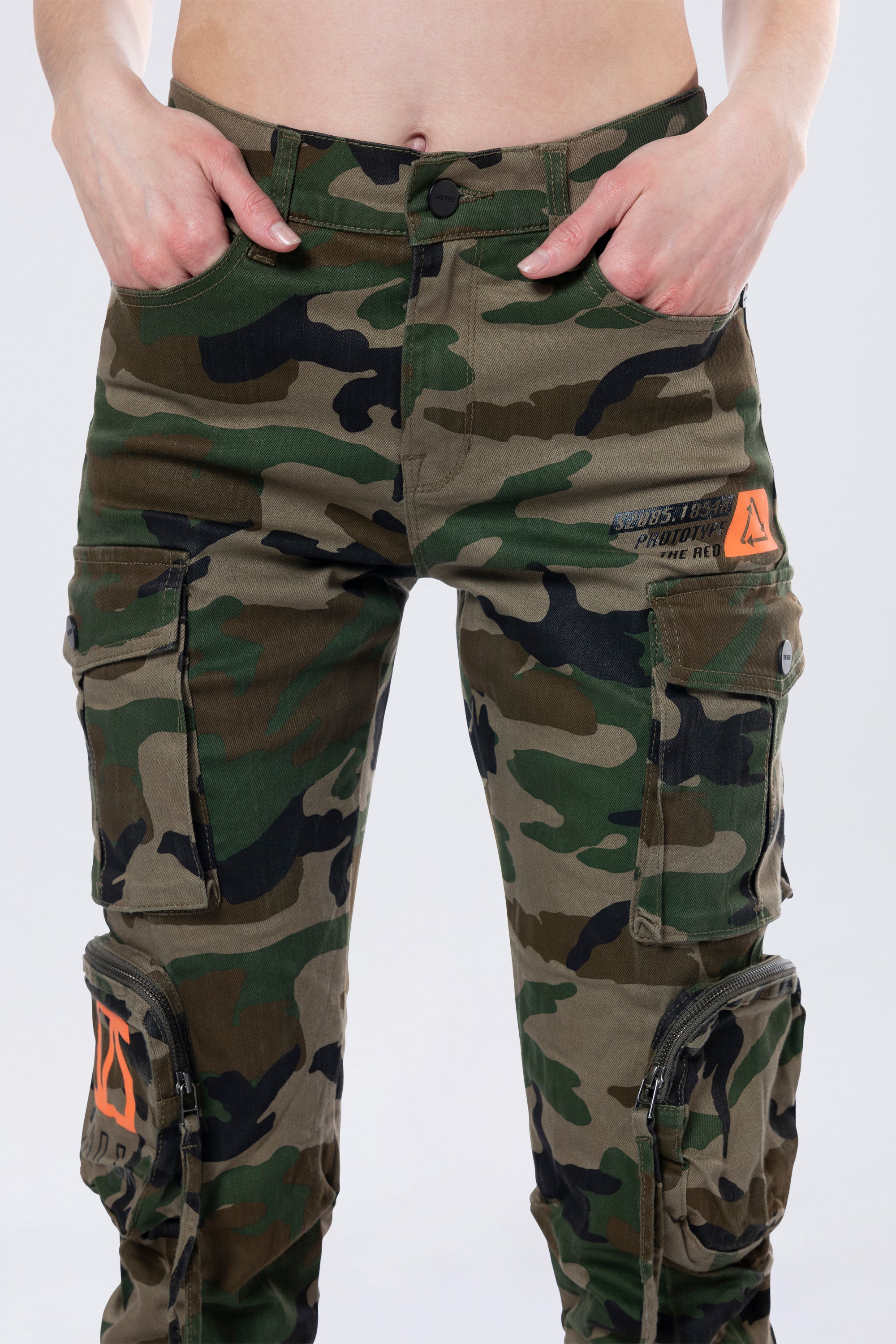 High Rise Stacked Utility Twill Pants - Wood Camo