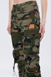 High Rise Stacked Utility Twill Pants - Wood Camo