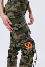 High Rise Stacked Utility Twill Pants - Wood Camo