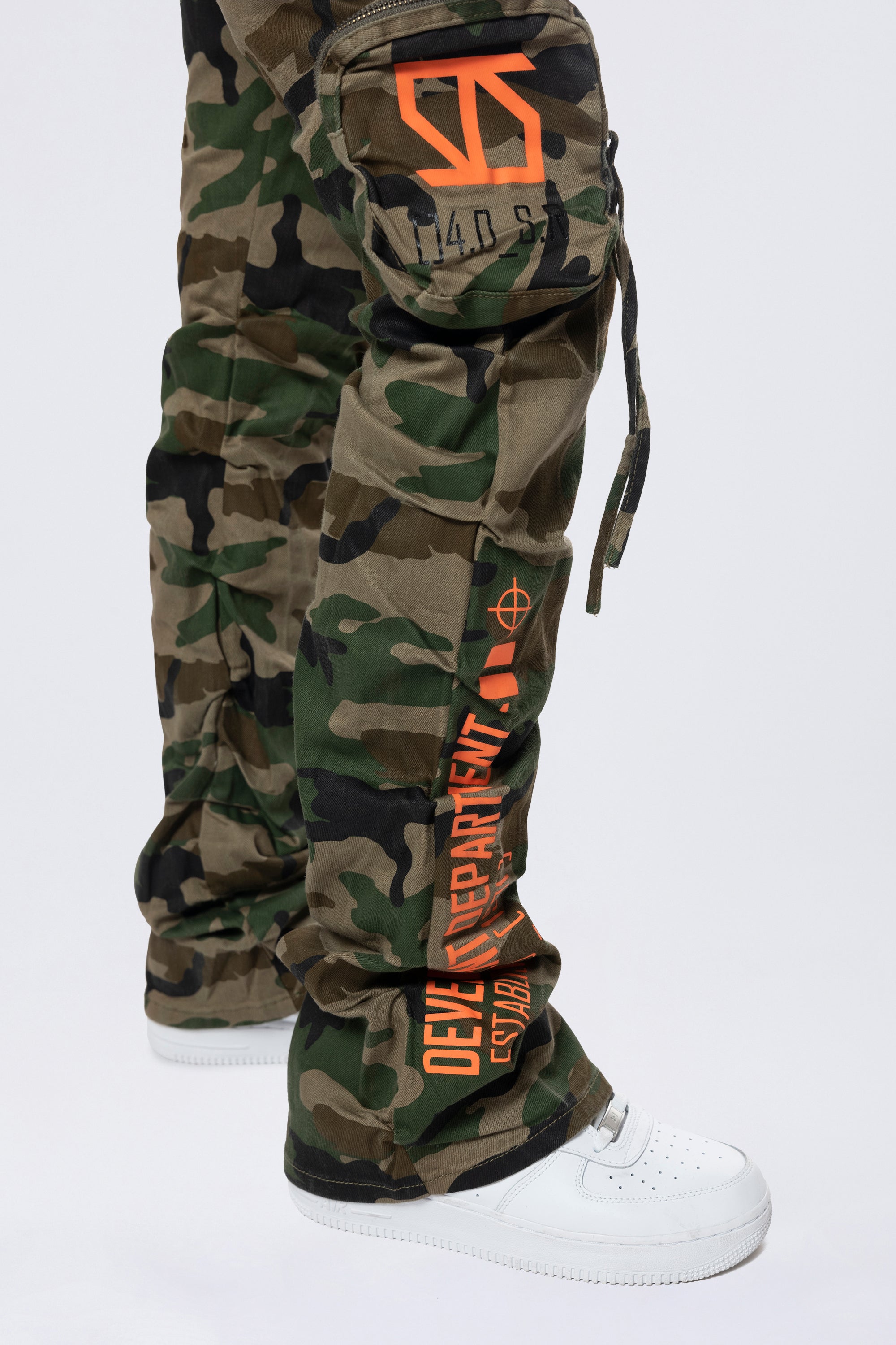 High Rise Stacked Utility Twill Pants - Wood Camo