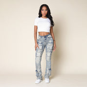 High Rise Bootcut Cargo Stacked Jeans - Lowell Blue