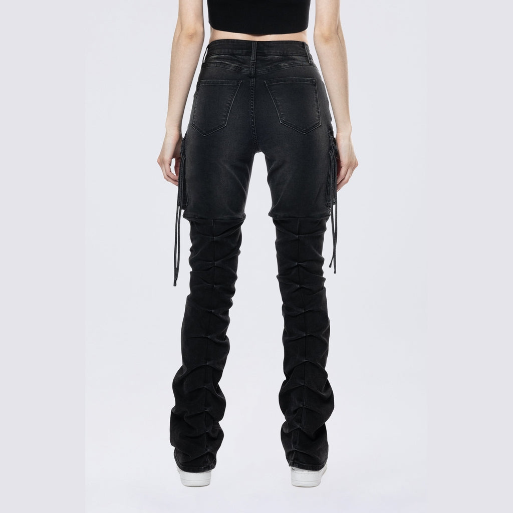 Smoke Rise RED High Rise Cargo Bootcut Jeans - Aurora Black