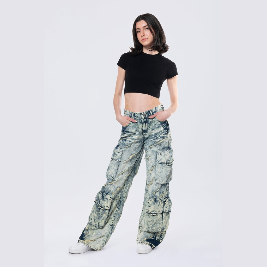 Smoke Rise RED High Rise Distressed Wide Leg Jeans - Orion Blue