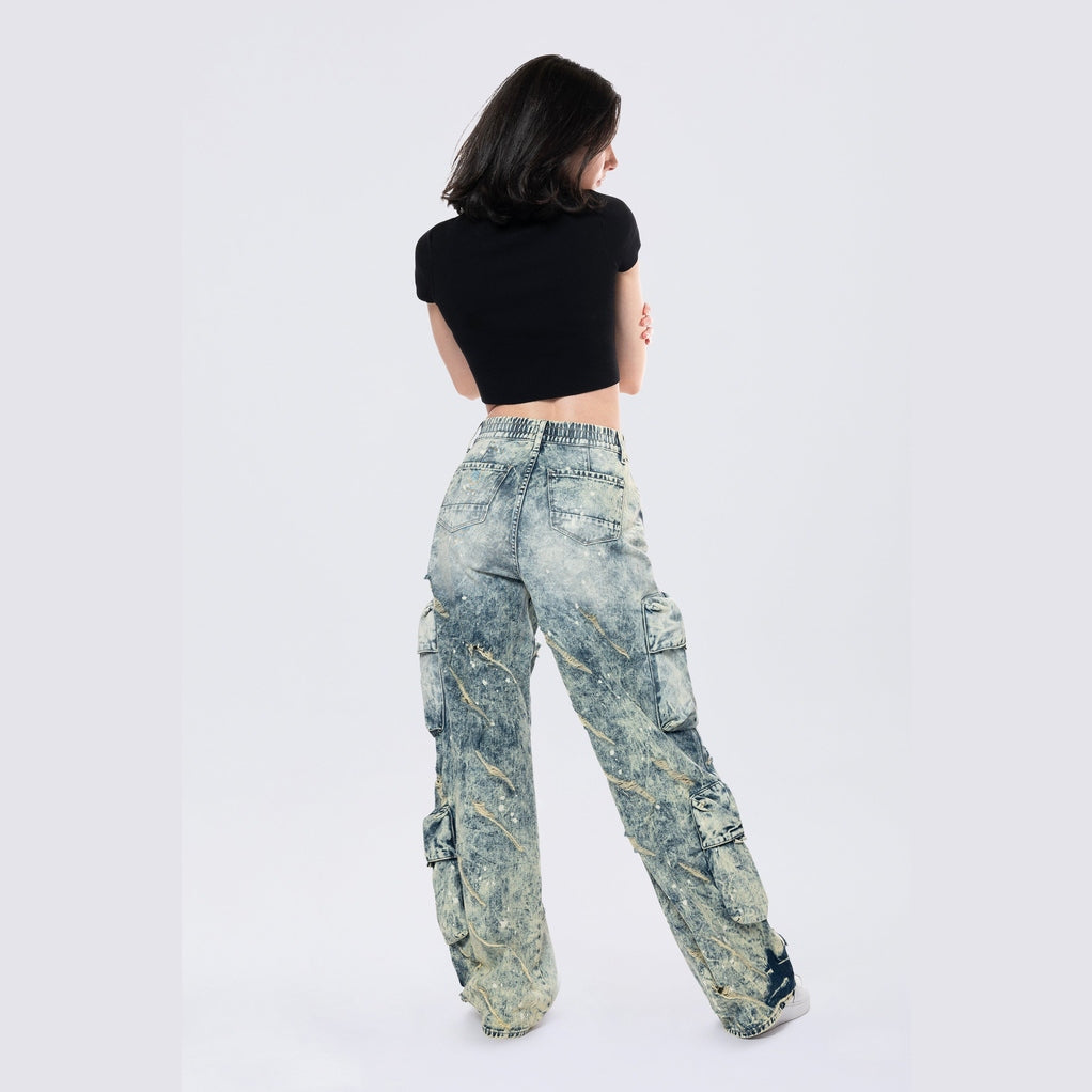 Smoke Rise RED High Rise Distressed Wide Leg Jeans - Orion Blue