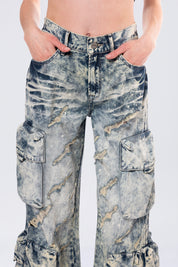 High Rise Distressed Wide Leg Jeans - Orion Blue