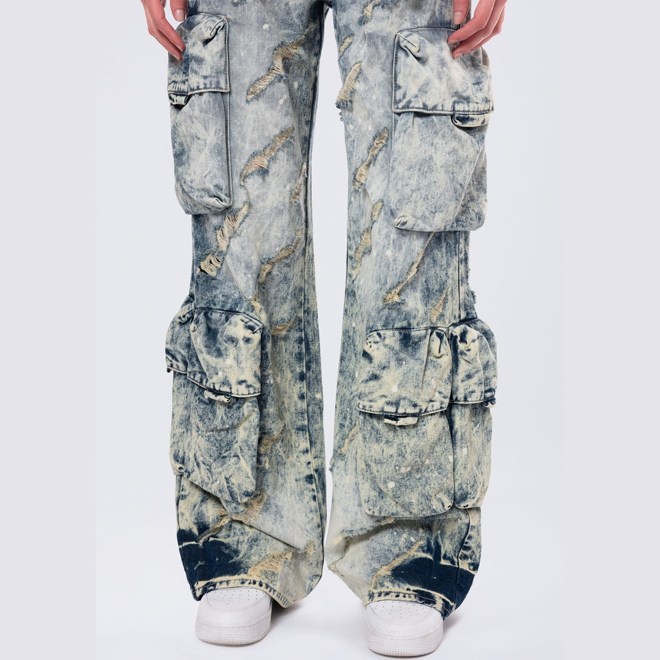 Smoke Rise RED High Rise Distressed Wide Leg Jeans - Orion Blue