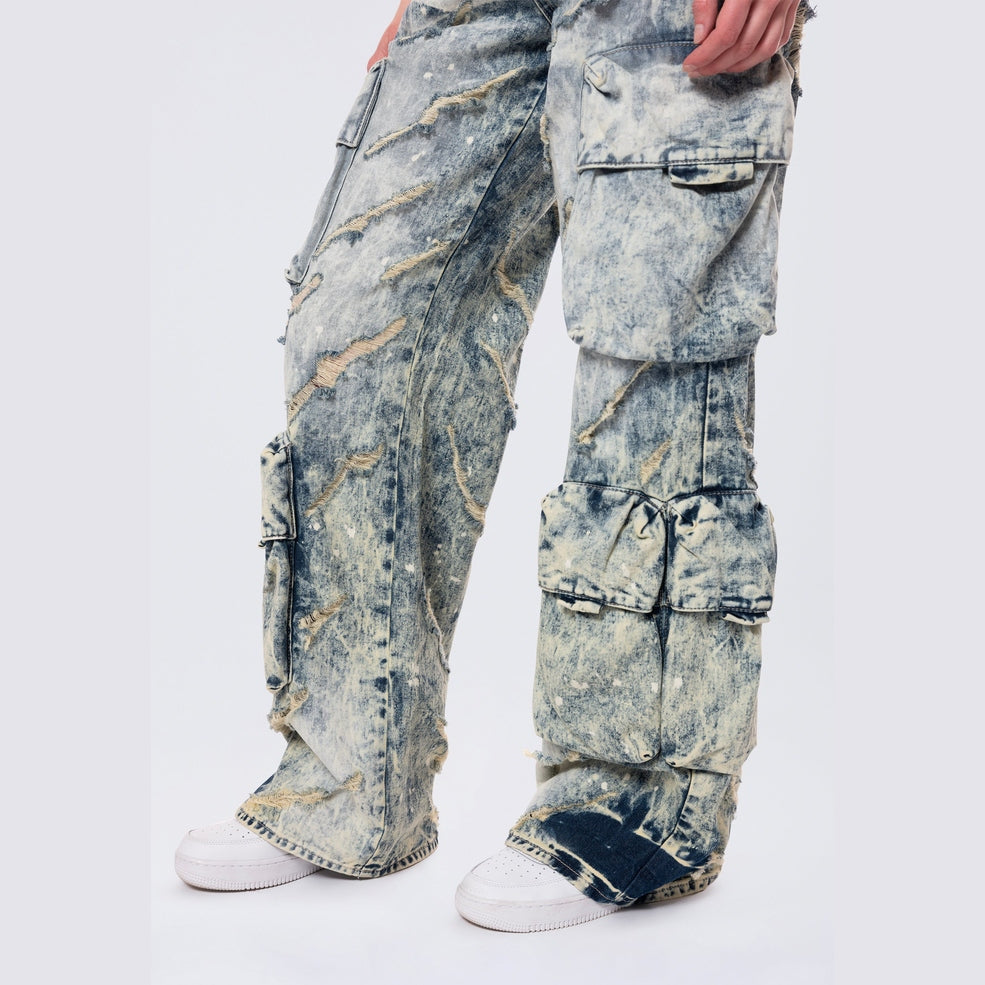 Smoke Rise RED High Rise Distressed Wide Leg Jeans - Orion Blue