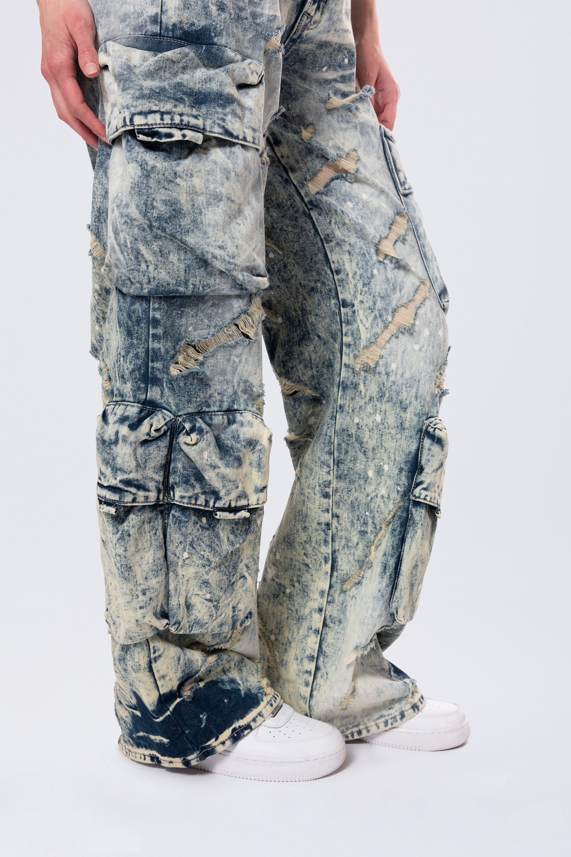 High Rise Distressed Wide Leg Jeans - Orion Blue