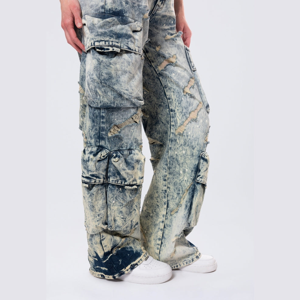 Smoke Rise RED High Rise Distressed Wide Leg Jeans - Orion Blue