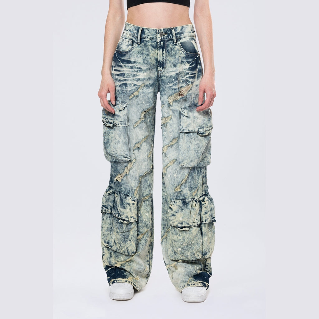 Smoke Rise RED High Rise Distressed Wide Leg Jeans - Orion Blue