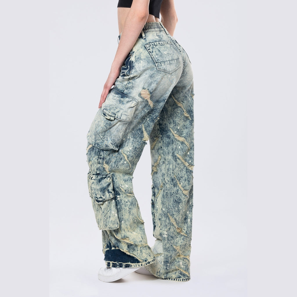 Smoke Rise RED High Rise Distressed Wide Leg Jeans - Orion Blue