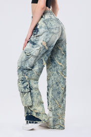 High Rise Distressed Wide Leg Jeans - Orion Blue