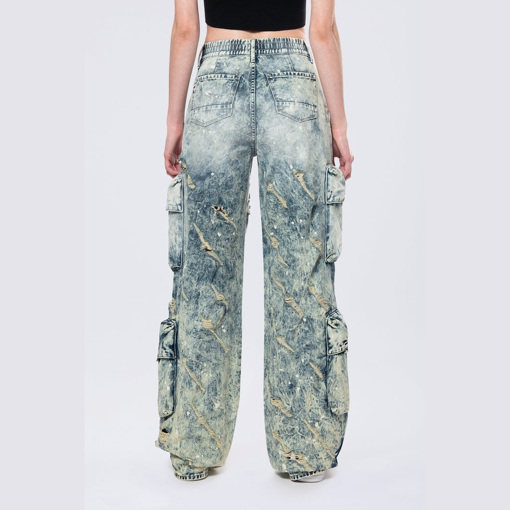Smoke Rise RED High Rise Distressed Wide Leg Jeans - Orion Blue
