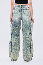 High Rise Distressed Wide Leg Jeans - Orion Blue