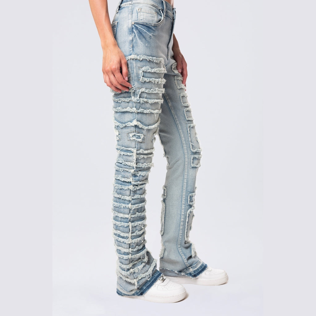 Smoke Rise RED High Rise Stacked Applique Jeans - Pier Blue