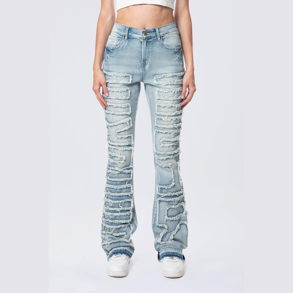 Smoke Rise RED High Rise Stacked Applique Jeans - Pier Blue