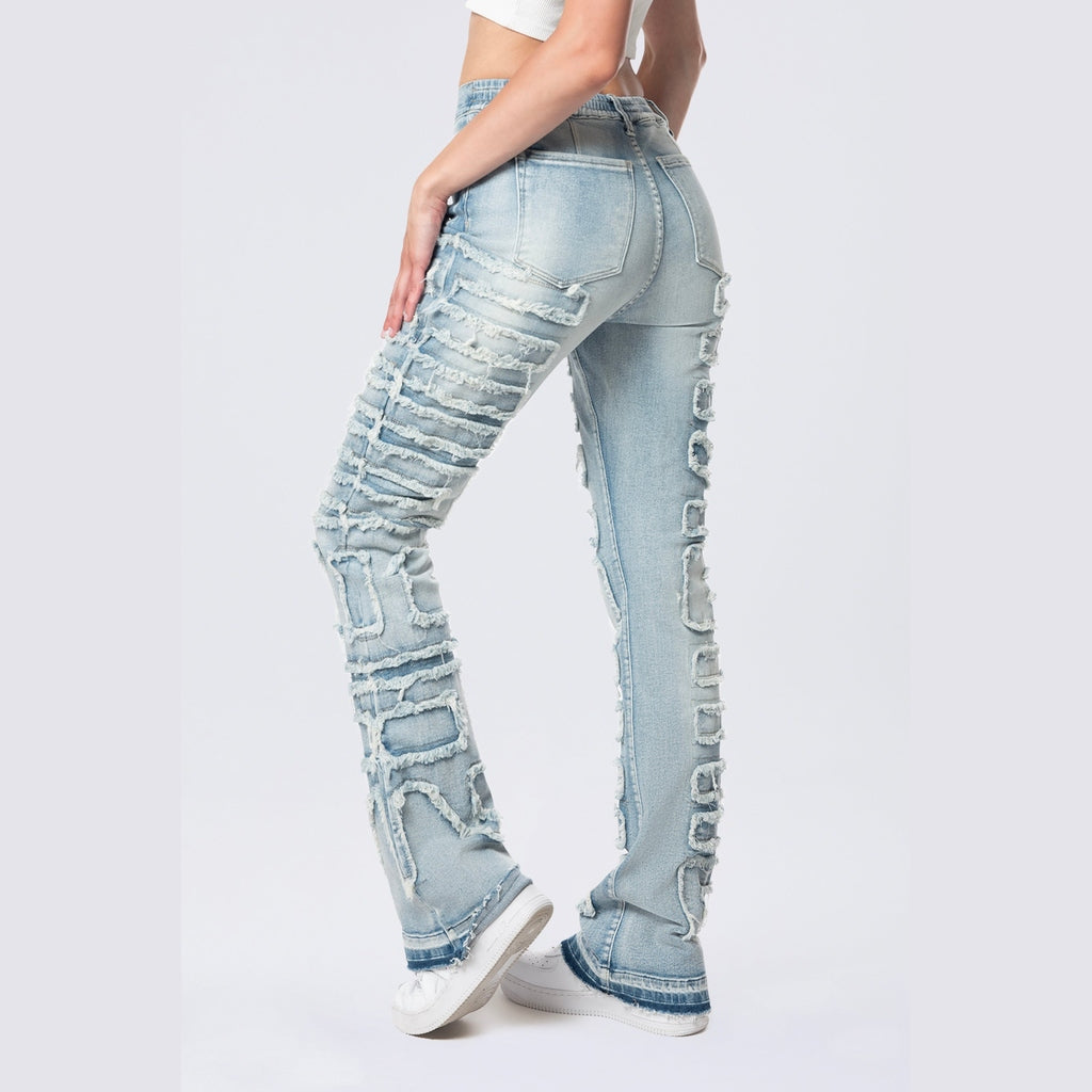 Smoke Rise RED High Rise Stacked Applique Jeans - Pier Blue