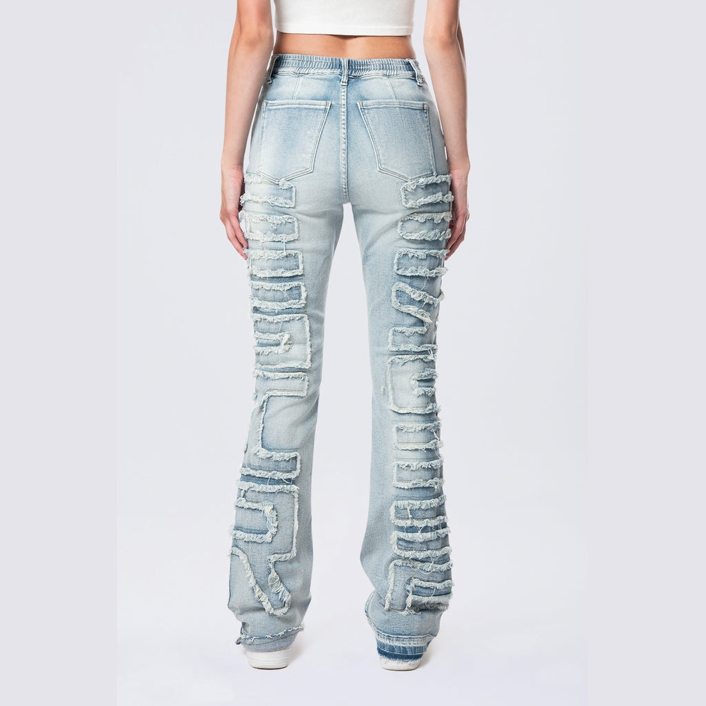 Smoke Rise RED High Rise Stacked Applique Jeans - Pier Blue
