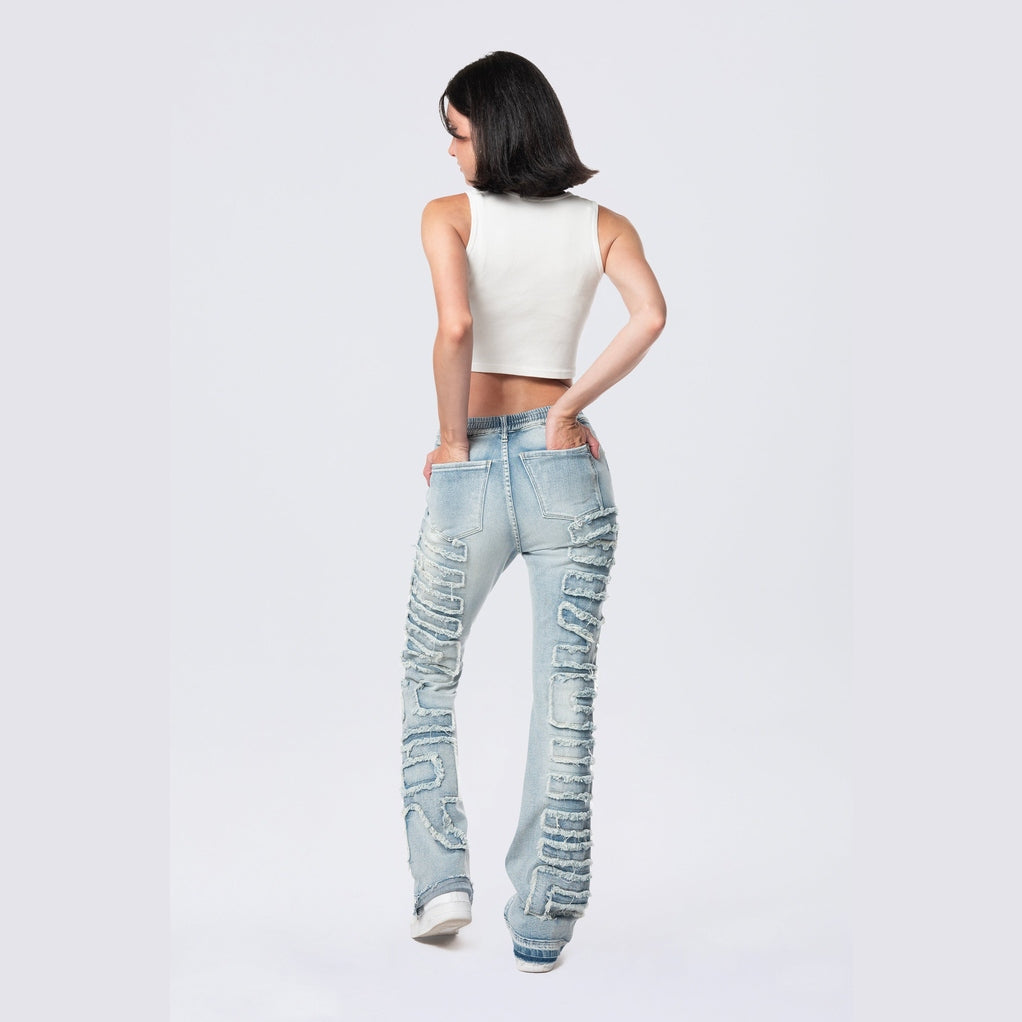 Smoke Rise RED High Rise Stacked Applique Jeans - Pier Blue