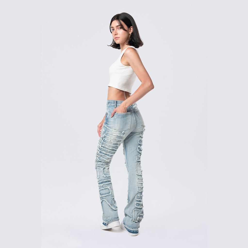 Smoke Rise RED High Rise Stacked Applique Jeans - Pier Blue