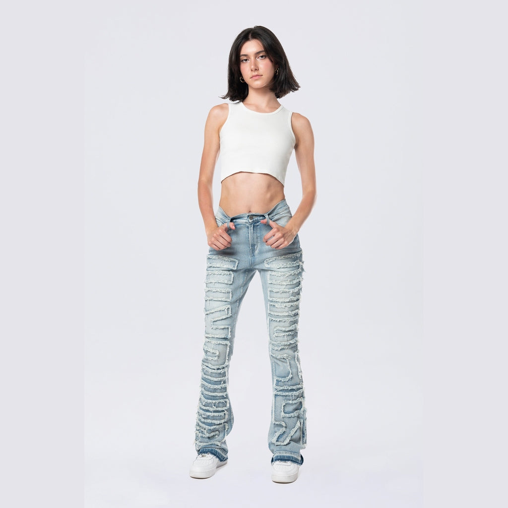 Smoke Rise RED High Rise Stacked Applique Jeans - Pier Blue