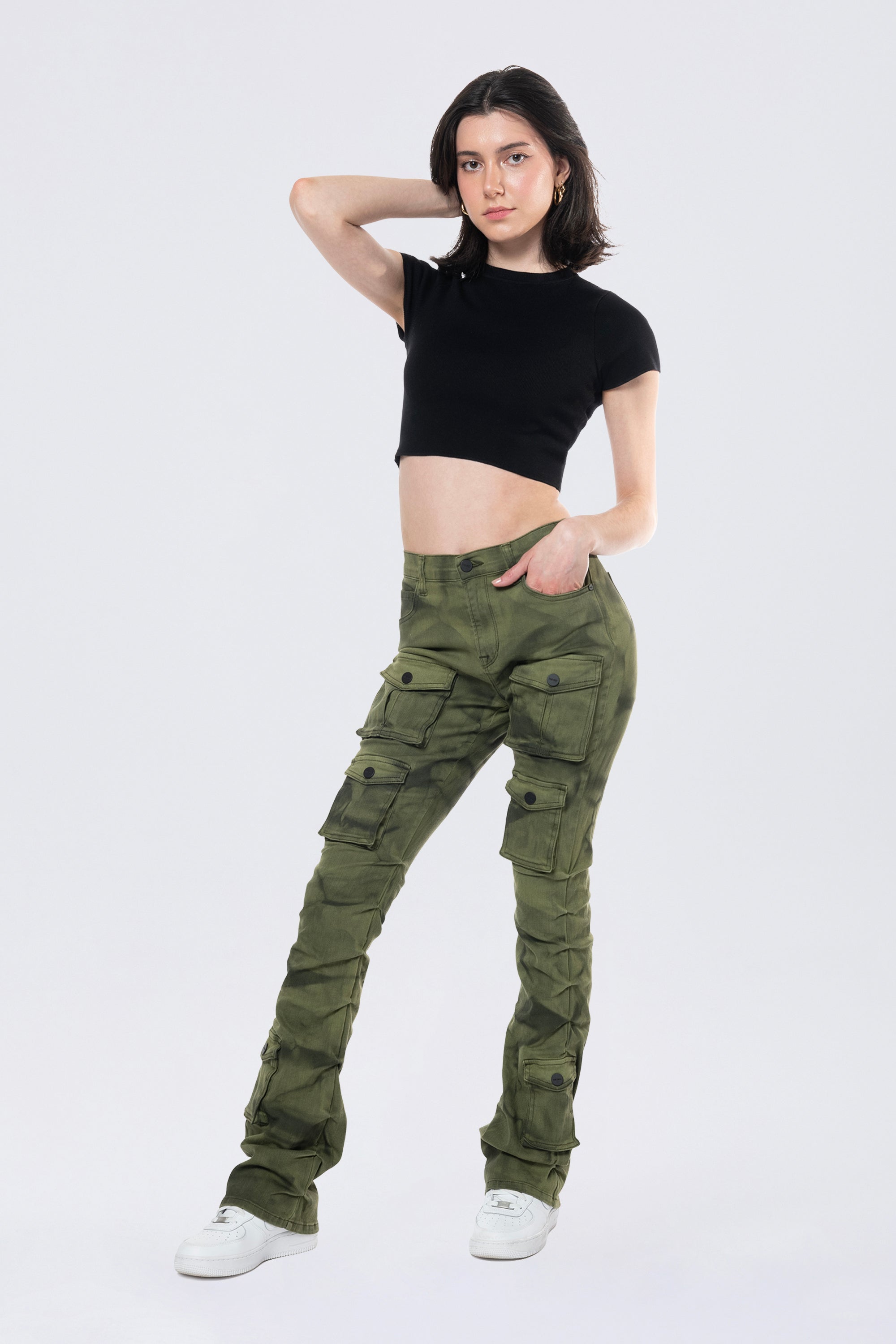 Stacked Pigment Dyed Twill Pants - Clover Green