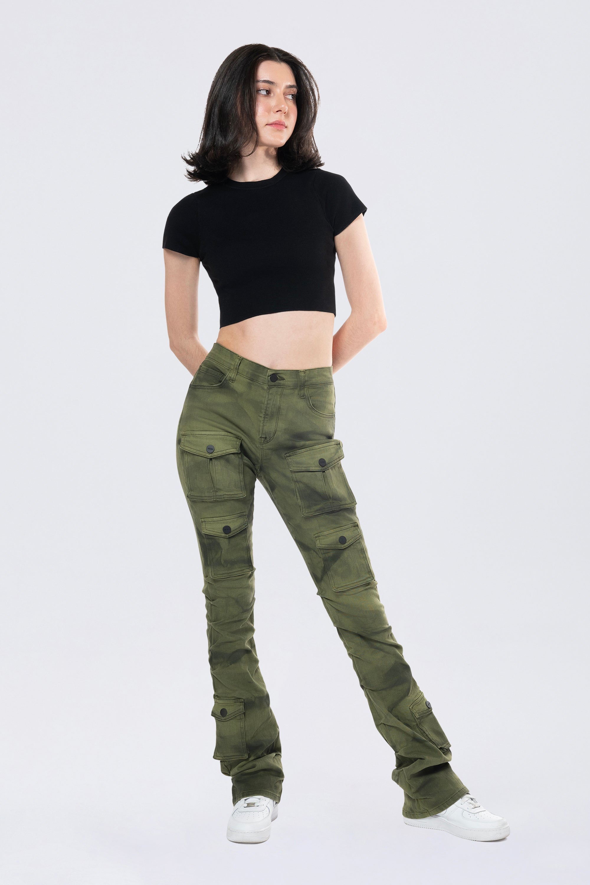 Stacked Pigment Dyed Twill Pants - Clover Green