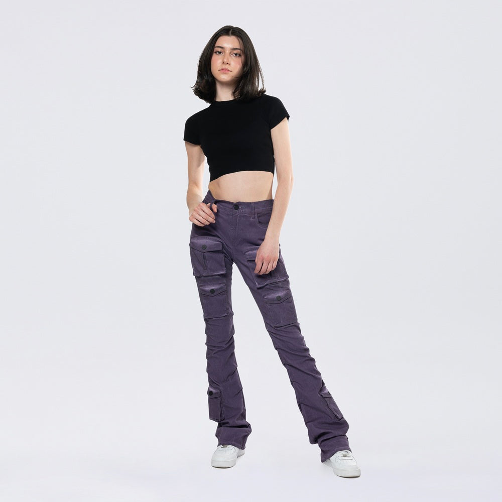 High Rise Stacked Pigment Dyed Twill Pants - Purple