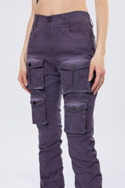 Stacked Pigment Dyed Twill Pants - Purple