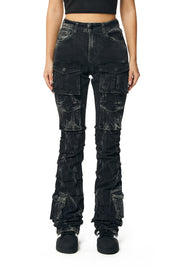 High Rise Stacked Utility Jeans - Black Matrix