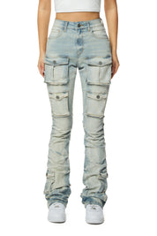 High Rise Utility Stack Pants - Seville Blue