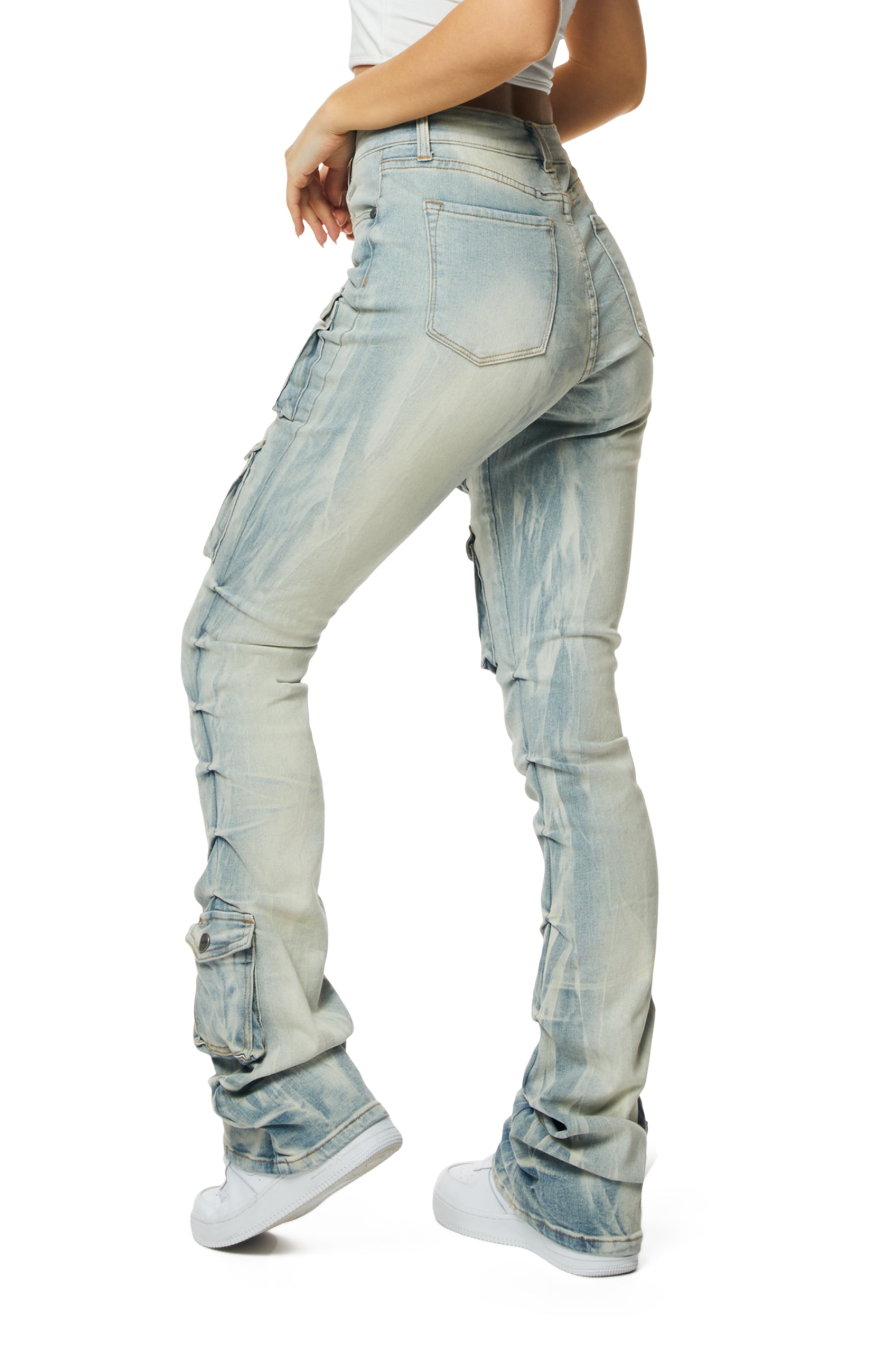 High Rise Utility Stack Pants - Seville Blue